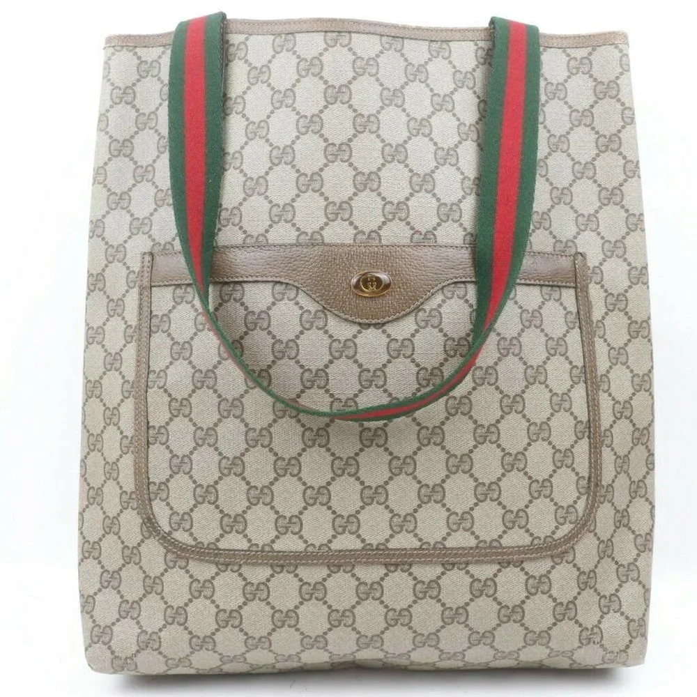 Vintage Gucci Sherry Line Guccissima Monogram Leather Tote Laptop Bag Brown